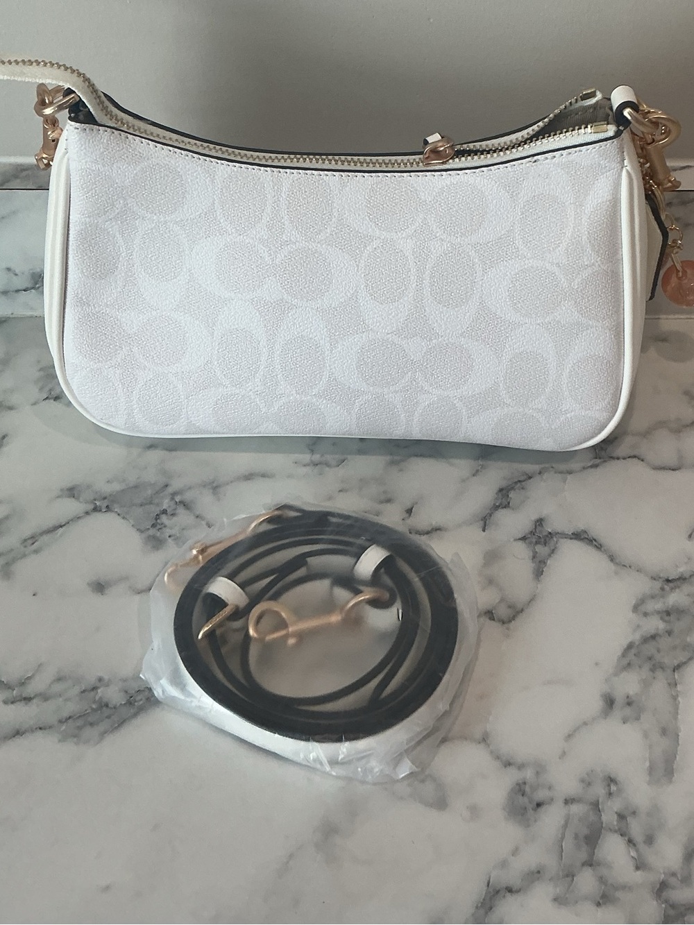 Coach White Teri Signature Canvas Shoulder Bag with Cherry Charm Accent - Picture 3 of 3